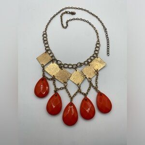 Vintage Gold and Orange Statement Piece Bib Necklace